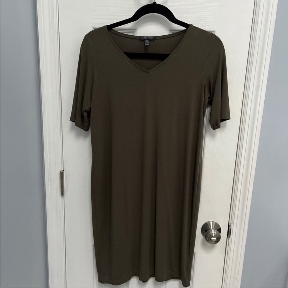 Eileen Fisher olive Green T-shirt Dress Petite Vneck Size
PM Medium